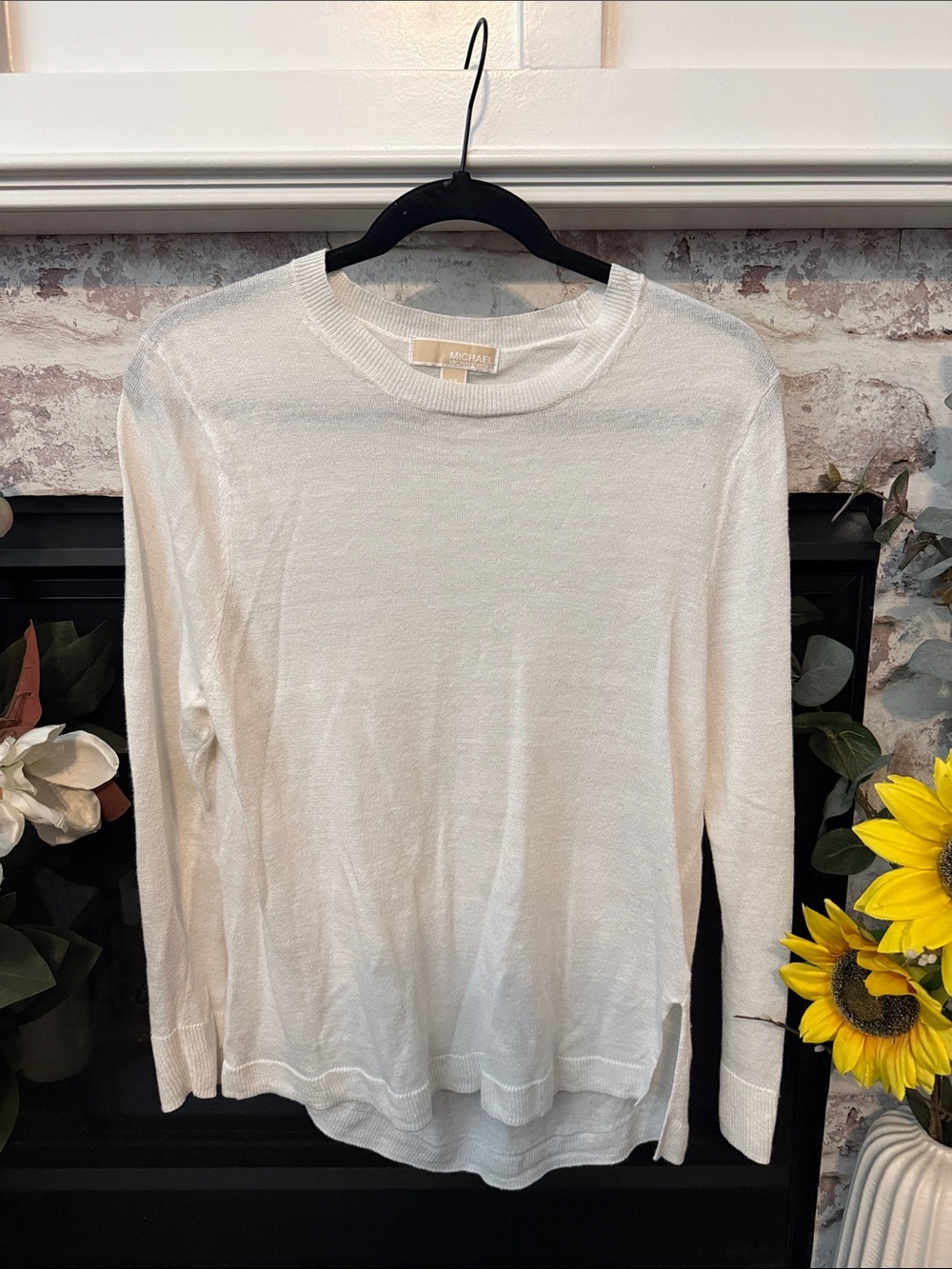 Michael Kors Ivory Crewneck Long-Sleeve Knit Top